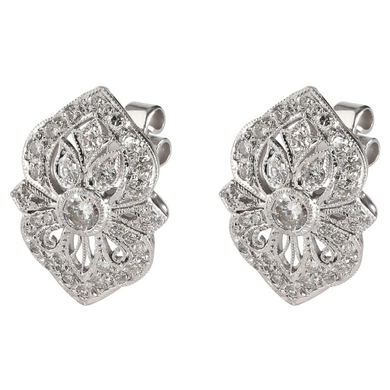 Vintage Inspired Diamond Earrings in 18K White Gold 1.32 CTW For Sale