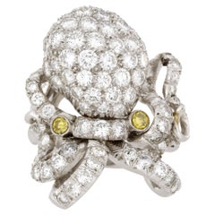 Bague cocktail octogonale en platine et diamants de 5,0 carats