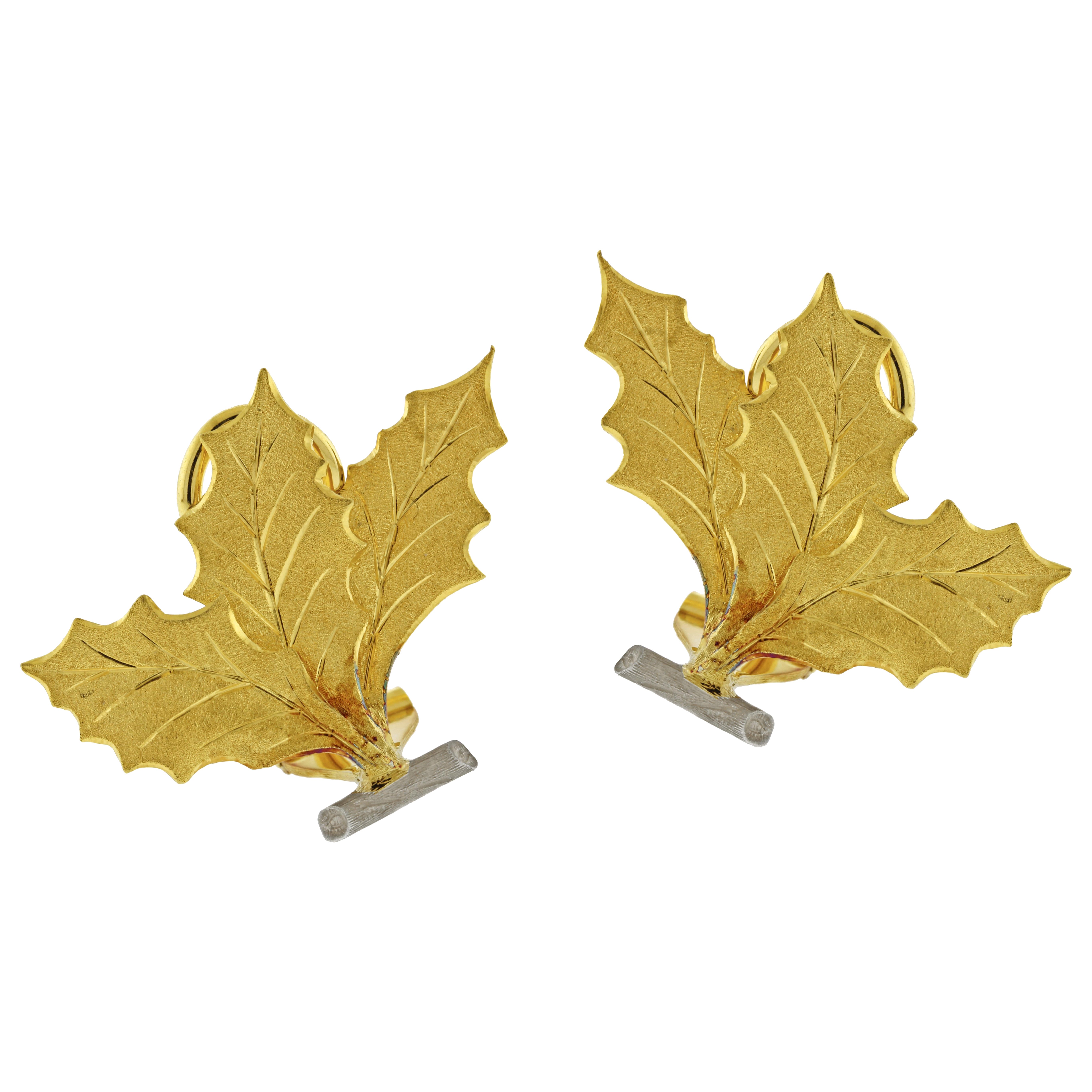 Buccellati Foglia Cardo Gold Leaf Earrings