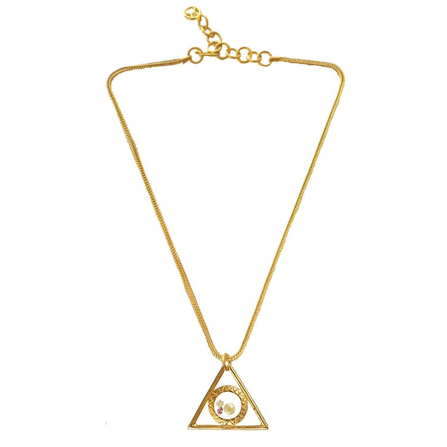 Floating Art Deco Style Triangle Necklace in Gold For Sale