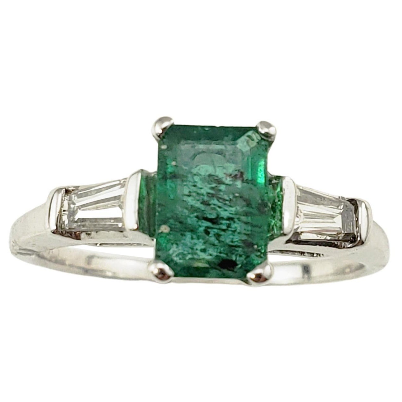 14 Karat White Gold Emerald and Diamond Ring 