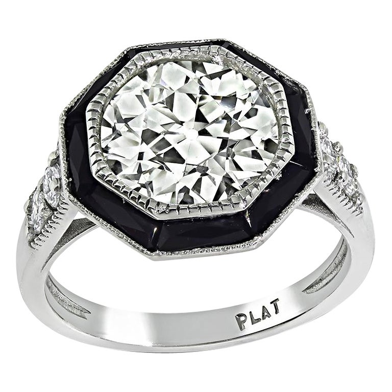 2.67ct Diamond Onyx Engagement Ring For Sale