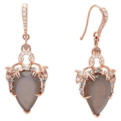 Anna Sheffield 14k Rose Gold Grey Moonstone & Diamond Celestine Pear Earrings