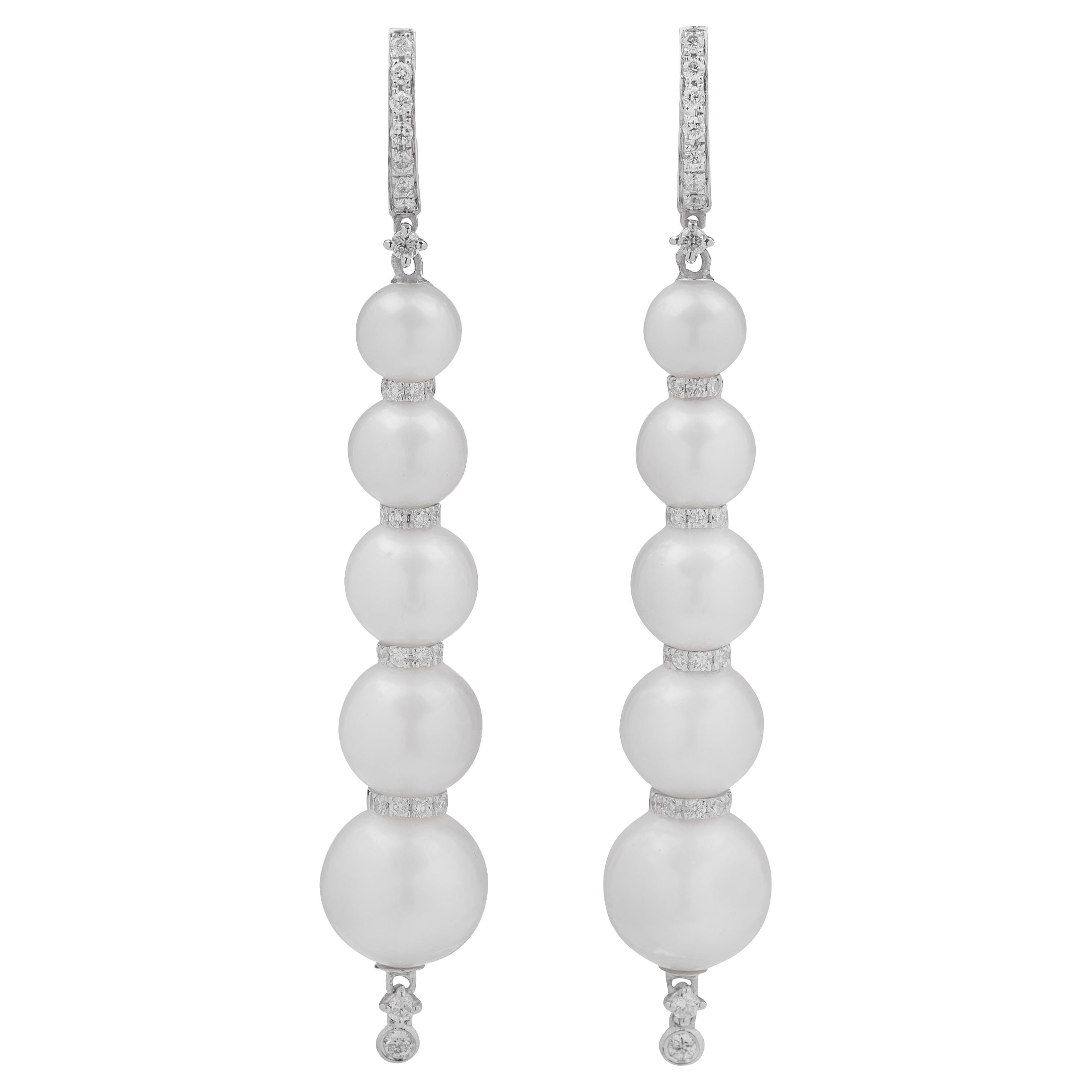 White Pearls Diamonds and 18k White Gold Earrings For Sale