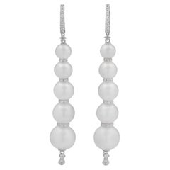 White Pearls Diamonds and 18k White Gold Earrings