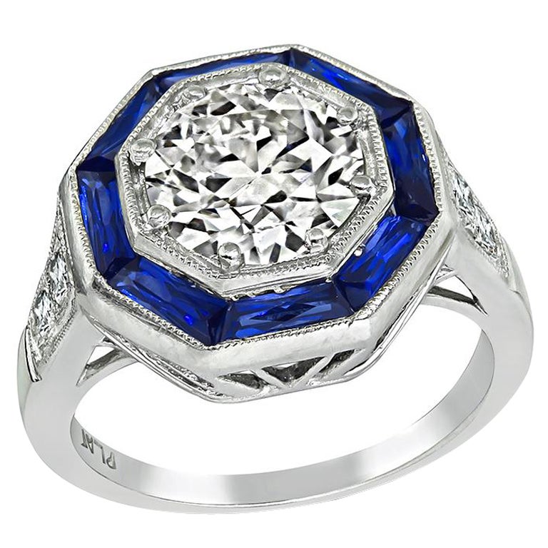 1.60ct Diamond Sapphire Engagement Ring