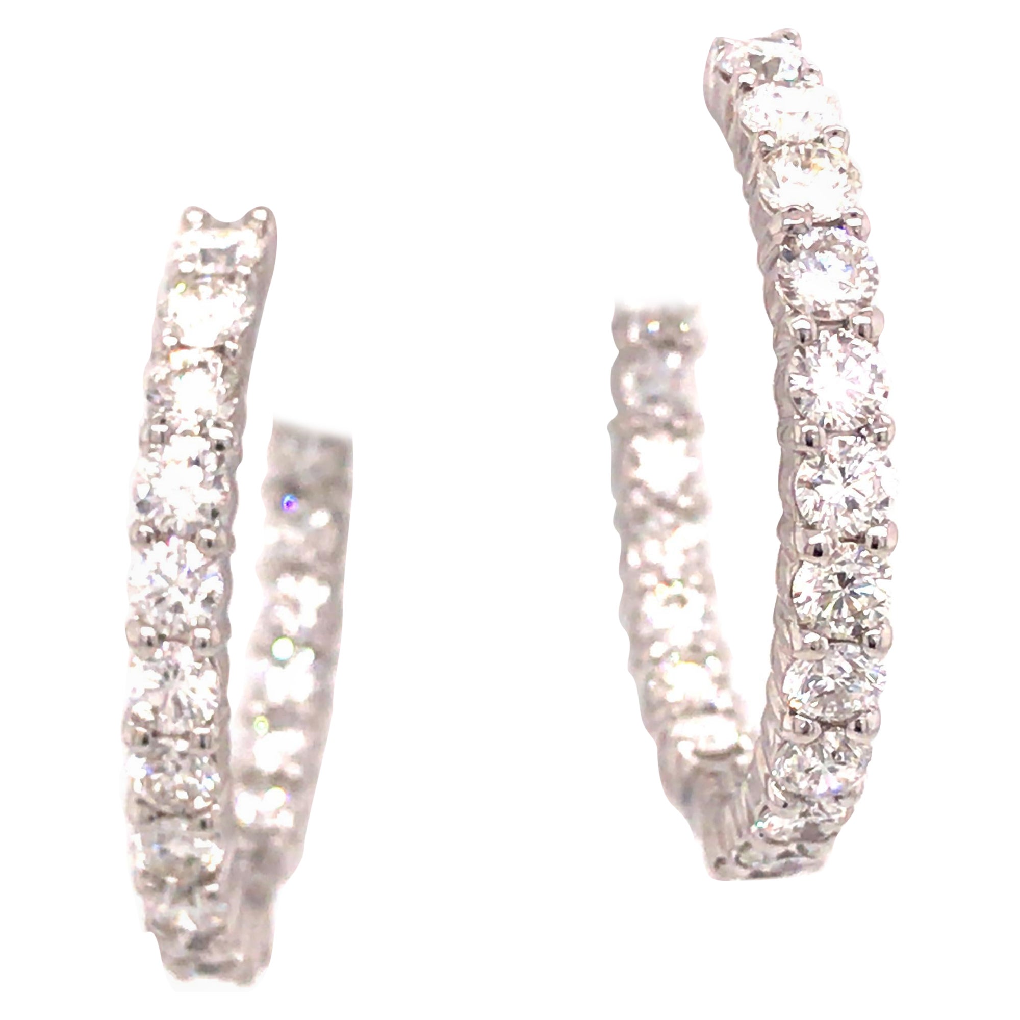 18K Roberto Coin Diamond In/Out Hoops White Gold For Sale