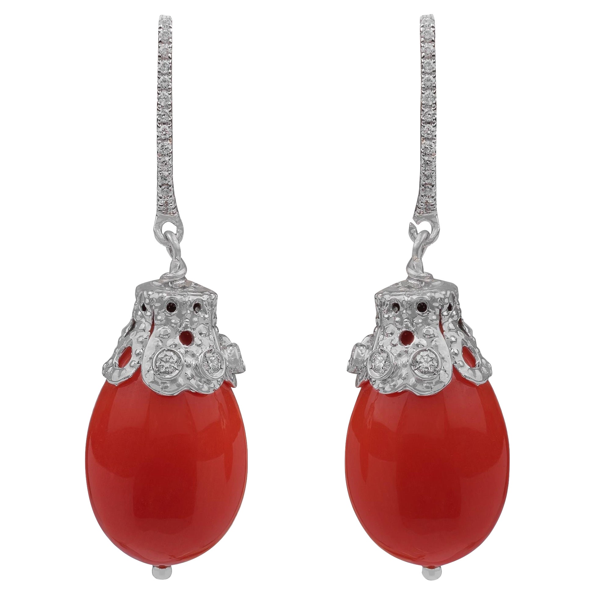 Coral Diamonds and 18k White Gold Earrings