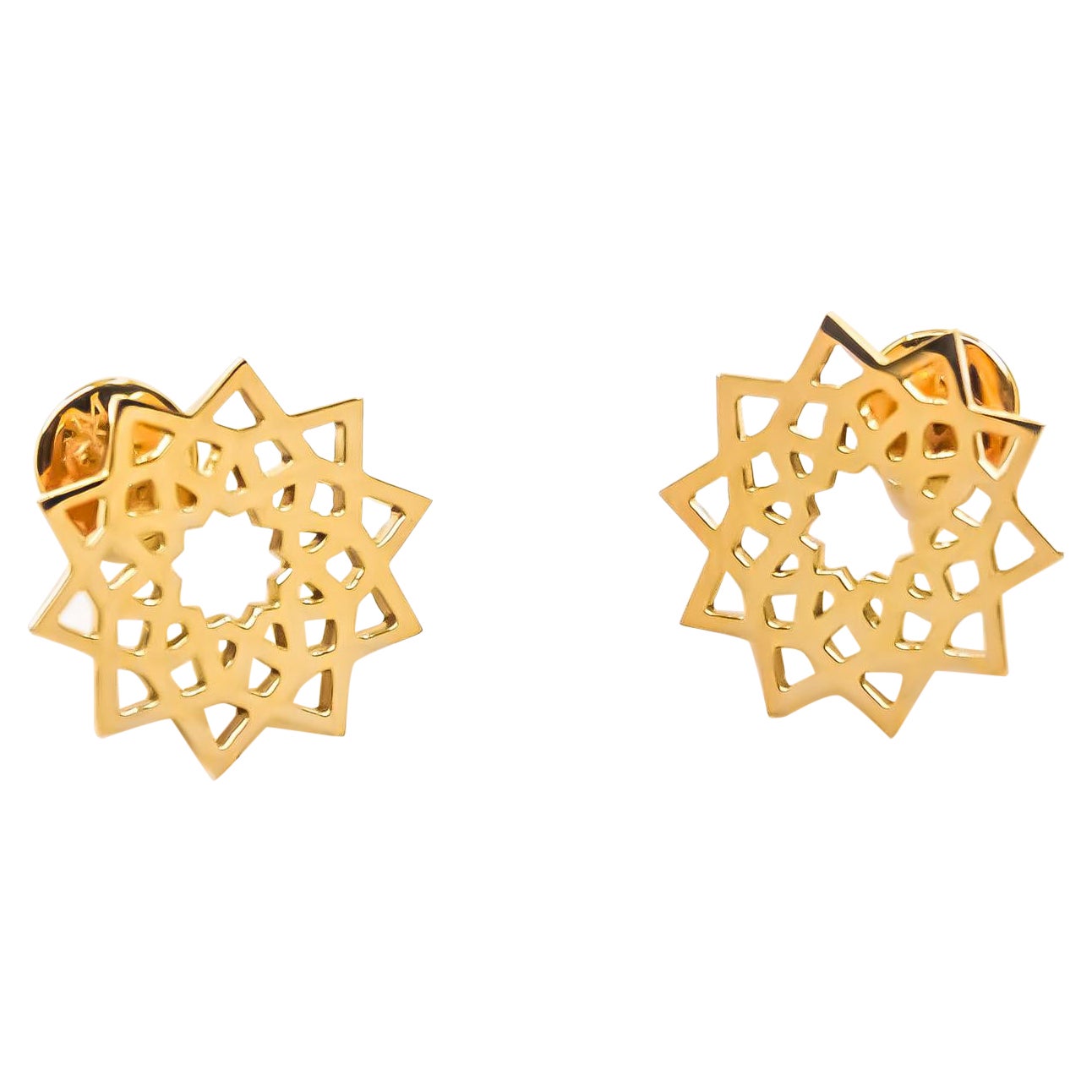 Arabesque Deco Andalusian Style Stud Earrings in 18kt Gold For Sale