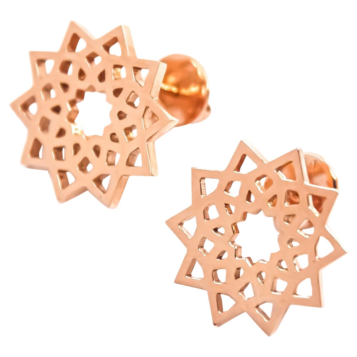 Arabesque Deco Andalusian Style Stud Earrings in 18kt Rose Gold For Sale