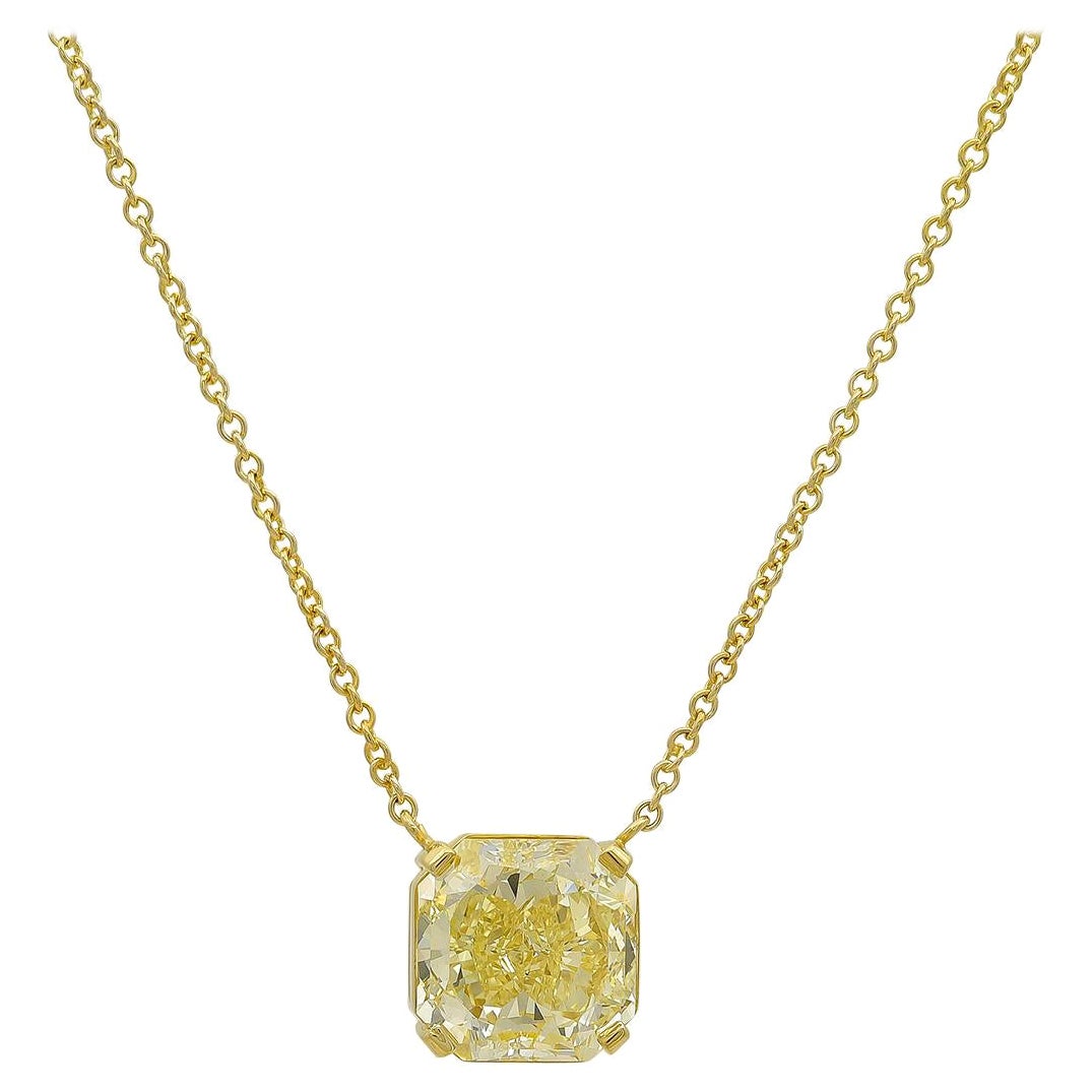 7.10 Carat Natural Fancy Yellow Diamond Solitaire Necklace For Sale