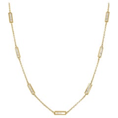 14k Yellow Gold & Mother of Pearl Inlay Station Bar Necklace