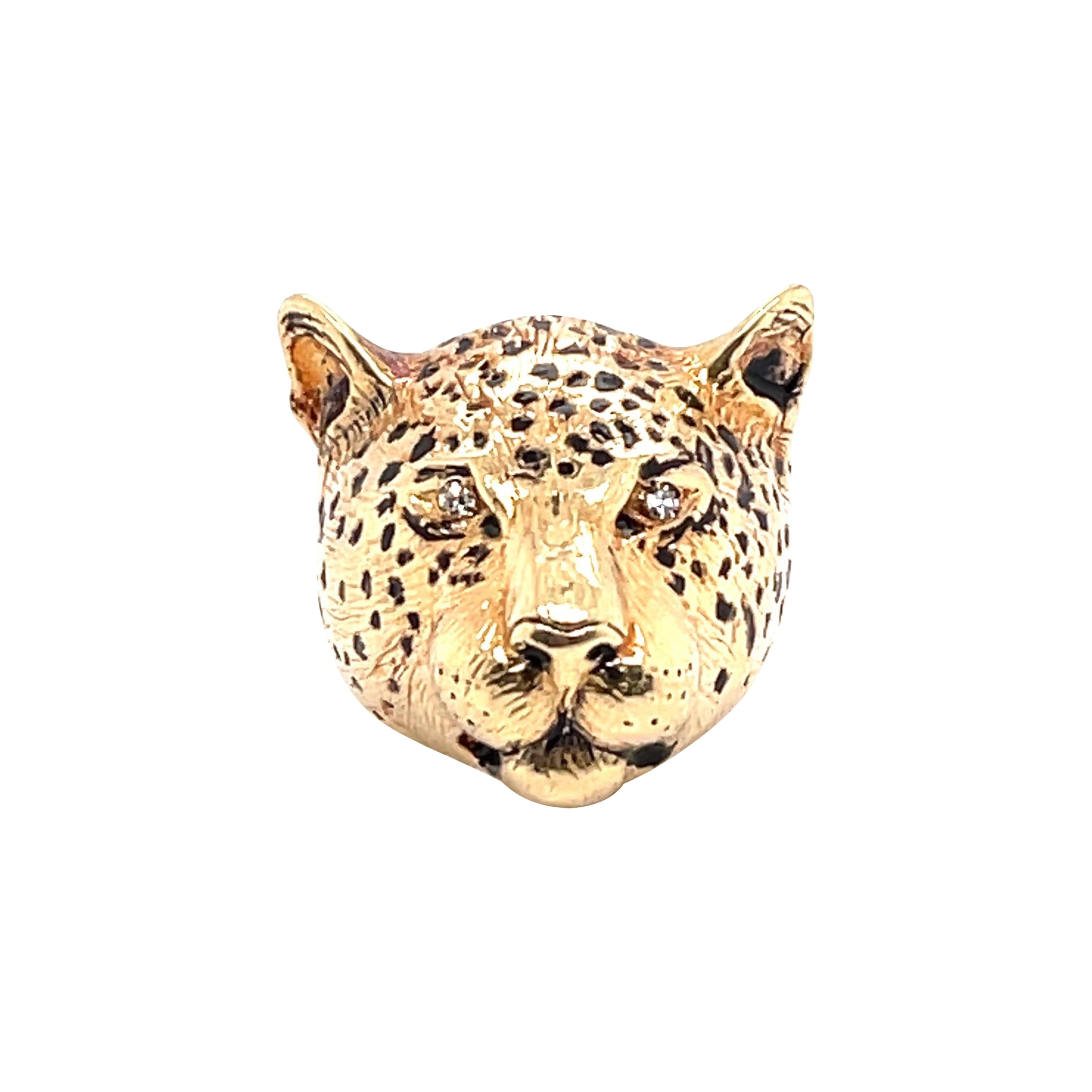 Yellow Gold Panther Cat Ring For Sale