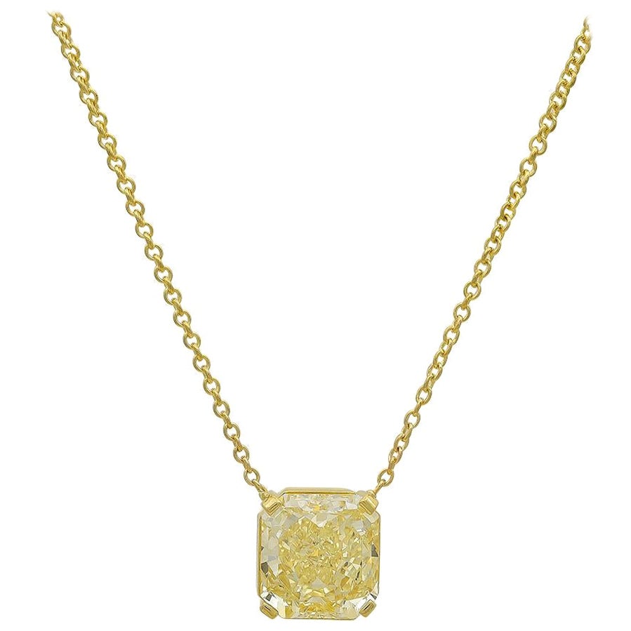7.08 Carat Natural Fancy Yellow Diamond Solitaire Necklace For Sale