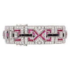Diamond, Ruby and Onyx Art Deco Style Diamond Bracelet