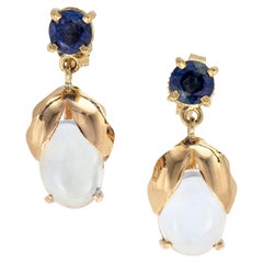 Vintage Moonstone Sapphire Rose Gold Drop Earrings