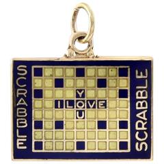 Vintage Scrabble Enamel Gold I Love You Charm