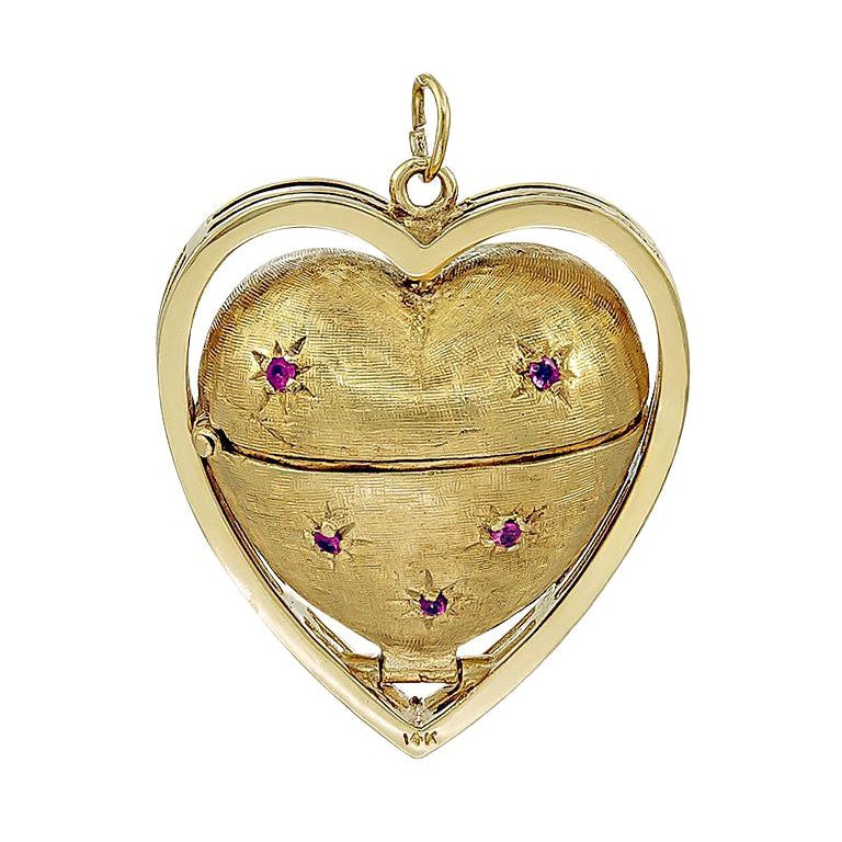 Large Heart Gemset Gold Locket for 6 Pictures