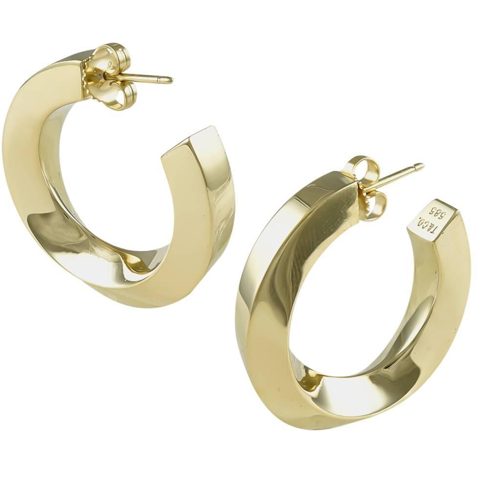 Tiffany and Co. Beveled Gold Hoop Earrings For Sale at 1stdibs