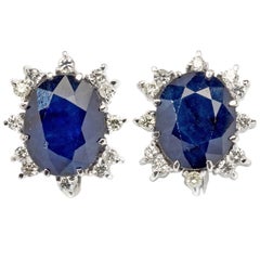 Vintage Pair of Sapphire Diamond White Gold Stud Earrings