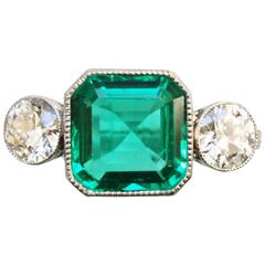Art Déco Emerald Diamond Platinum Ring
