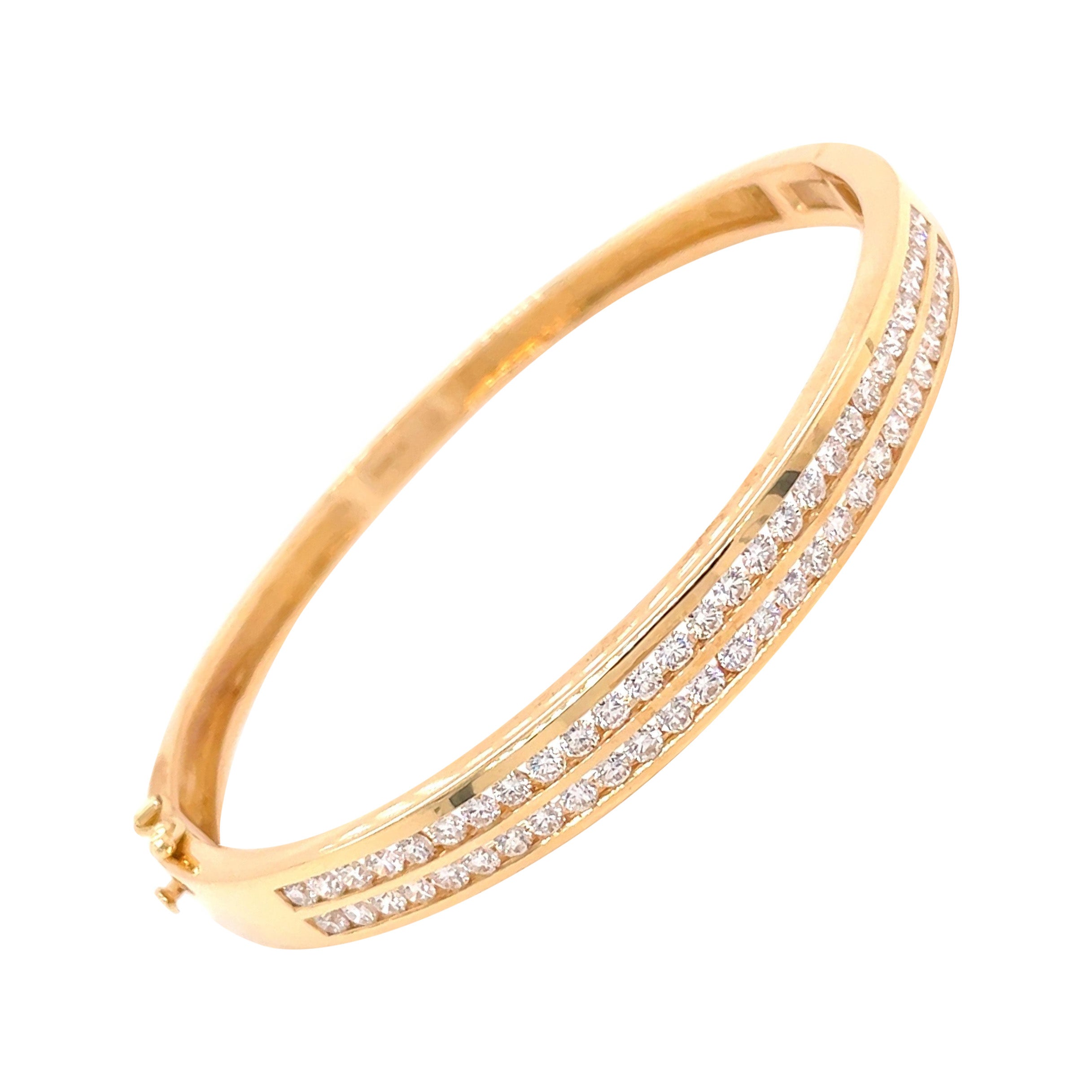 14K Yellow Gold Double Row Channel Diamond Bangle Bracelet 2.04ct For Sale