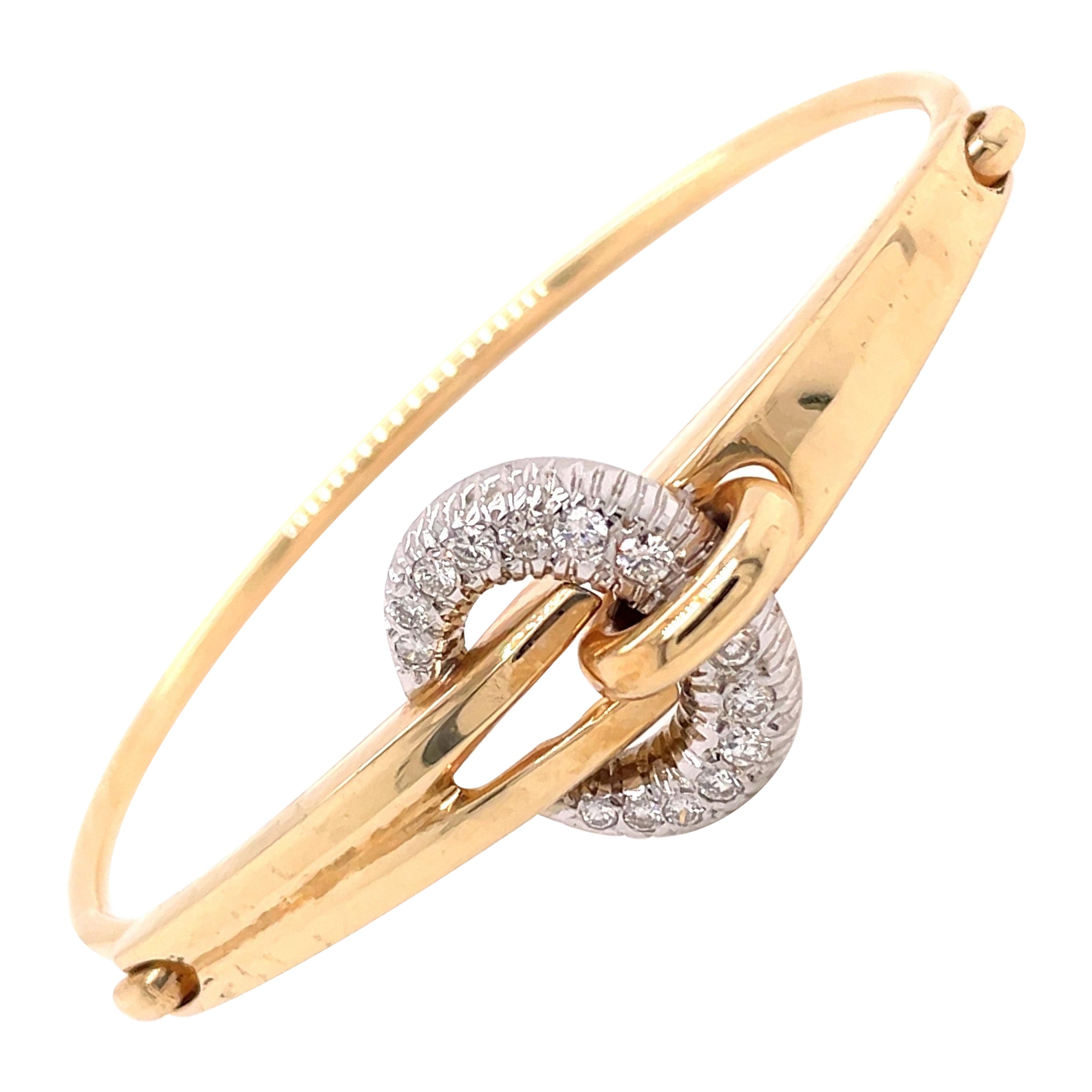 14K 2-Tone Gold Diamond Buckle Bangle Bracelet .63ct For Sale