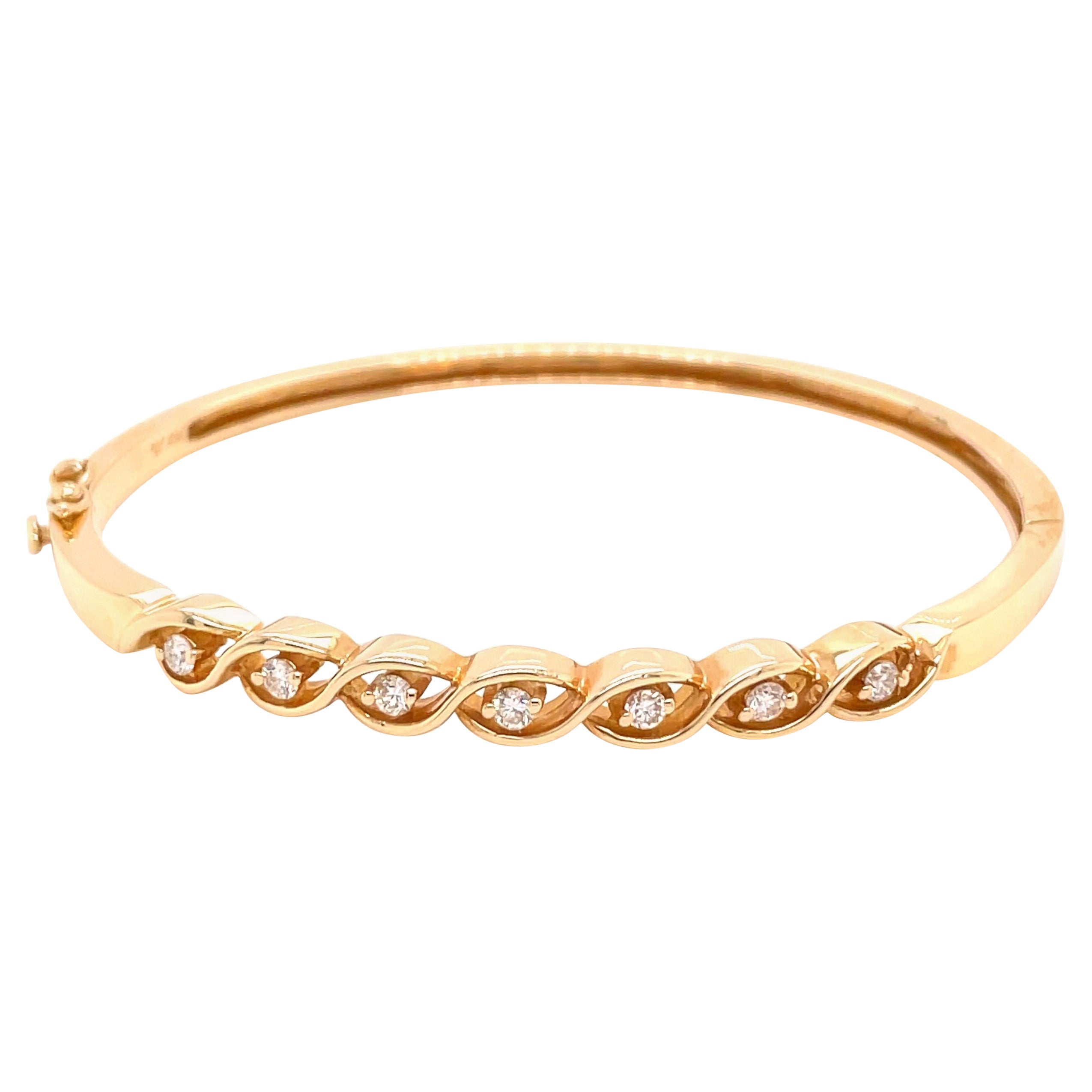 Bracelet jonc en or jaune 14 carats avec diamants de 0,25 carat
