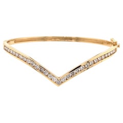 Vintage 14K Yellow Gold Diamond Chevron Bangle Bracelet 1.39ct