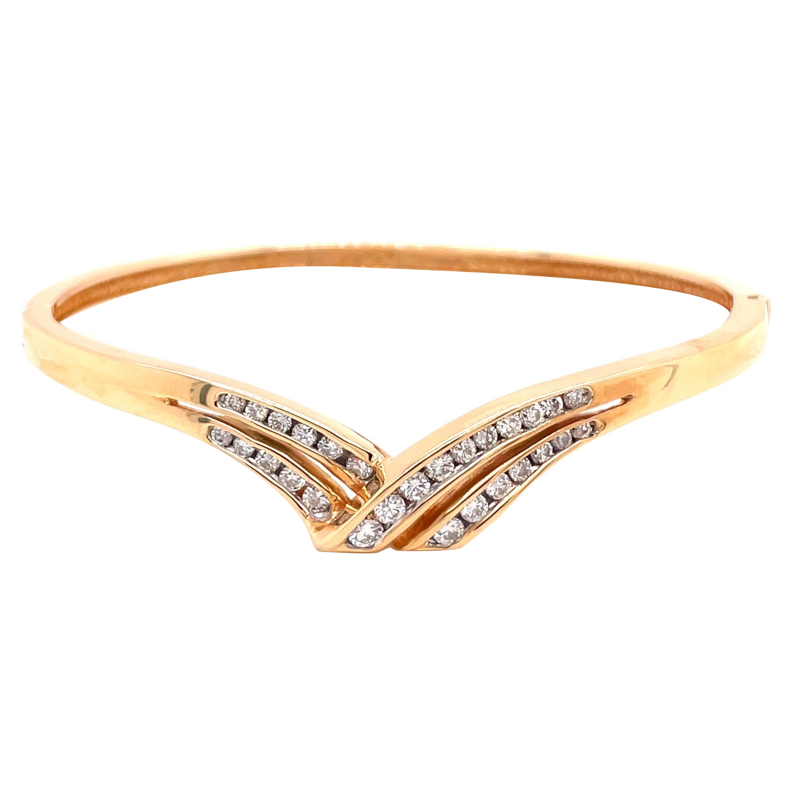 14K Yellow Gold Diamond Bangle Bracelet .87ct For Sale