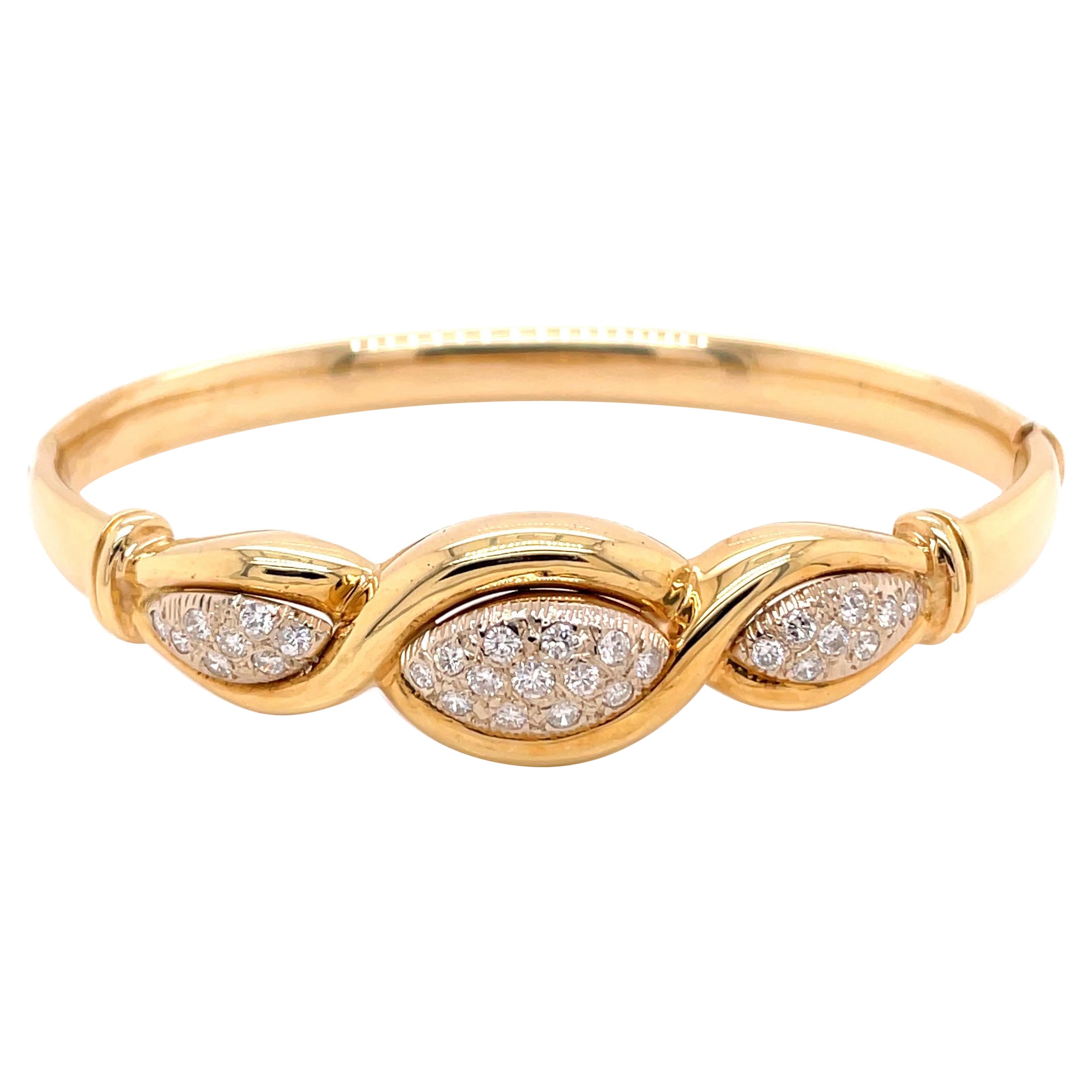 14K Yellow Gold Diamond Bangle Bracelet .82ct For Sale