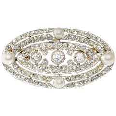 Belle Epoque Pearl Diamond Gold Platinum Brooch
