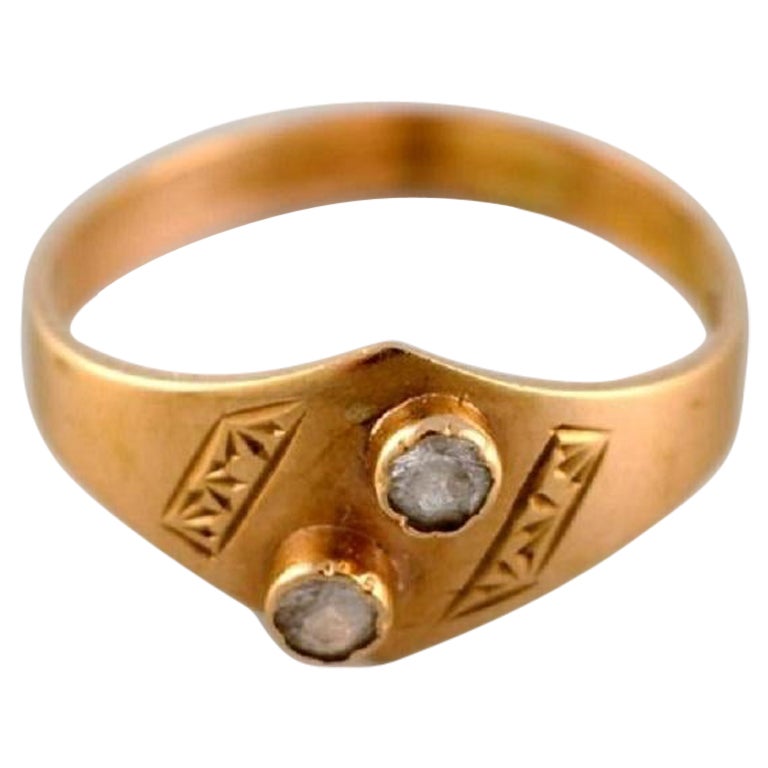 Swedish Jeweler, Modernist Vintage Ring, 18 Carat Gold with Semi-Precious Stones