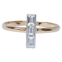 18k Solid Gold Vertical Bar Diamond Ring Baguette Diamond Bar Ring