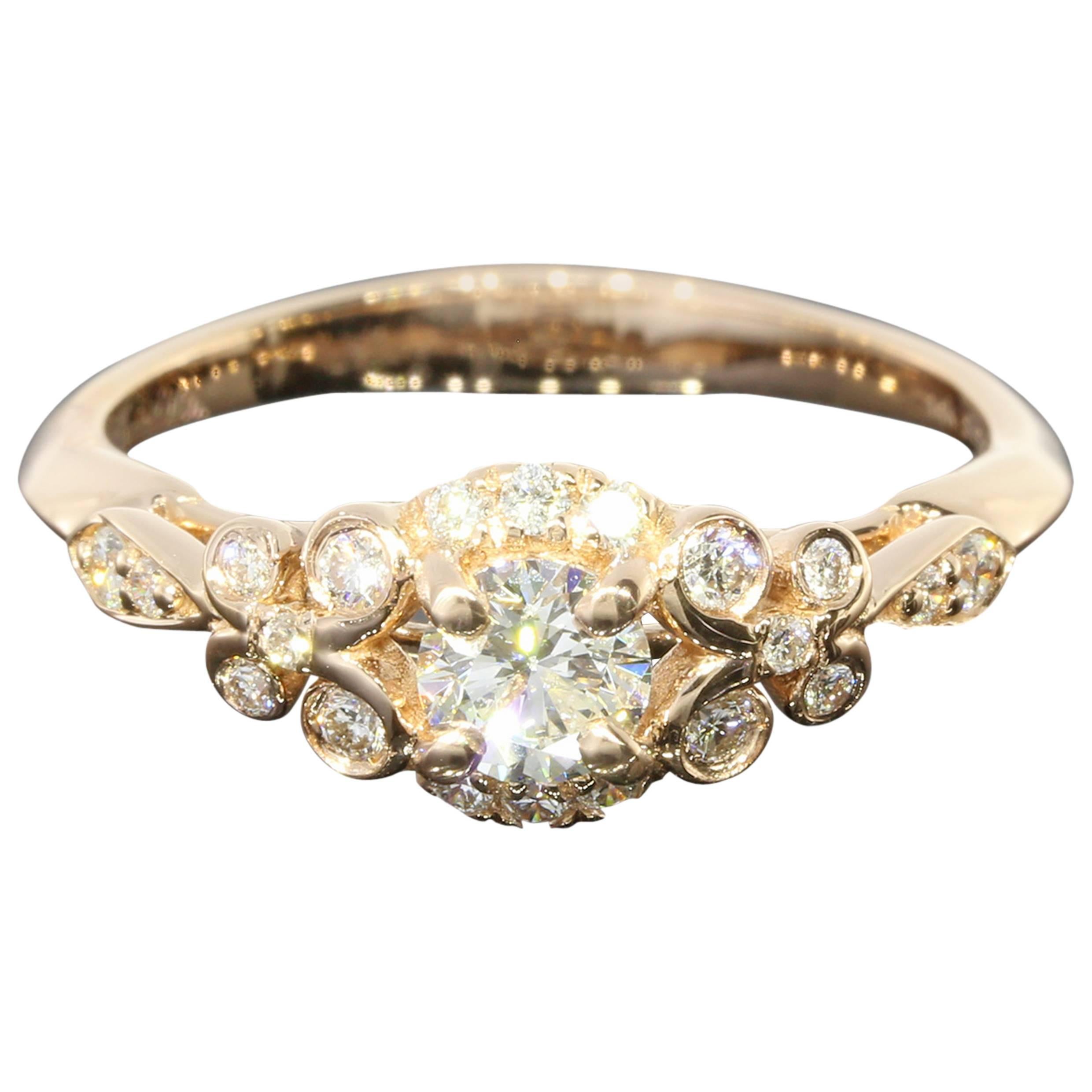Floral Diamond Gold Engagement Ring