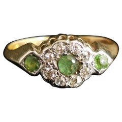 Antique Edwardian Peridot and Diamond Cluster Ring, 18k Yellow Gold