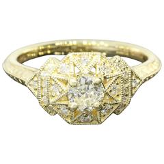 Art Deco Aztec Inspired Old European Diamond Gold Ring