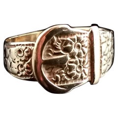 Vintage 9 Karat Yellow Gold Buckle Ring, Floral