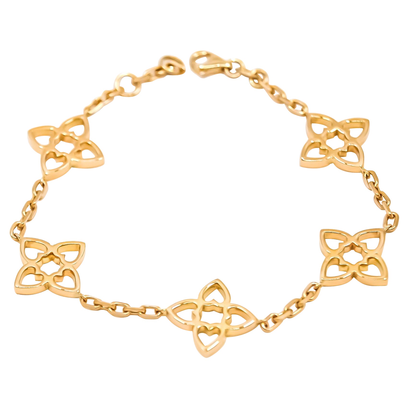 Connected Hearts Five Motif Bracelet in 18kt Gold For Sale