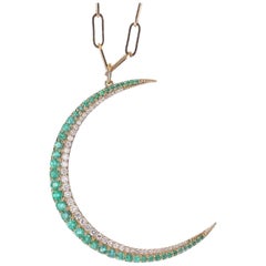 2.31tcw 14K Colombian Emerald & Diamond Crescent Moon Pendant