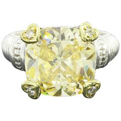 Judith Ripka Cushion Canary Crystal Yellow Accent Silver Gold Ring