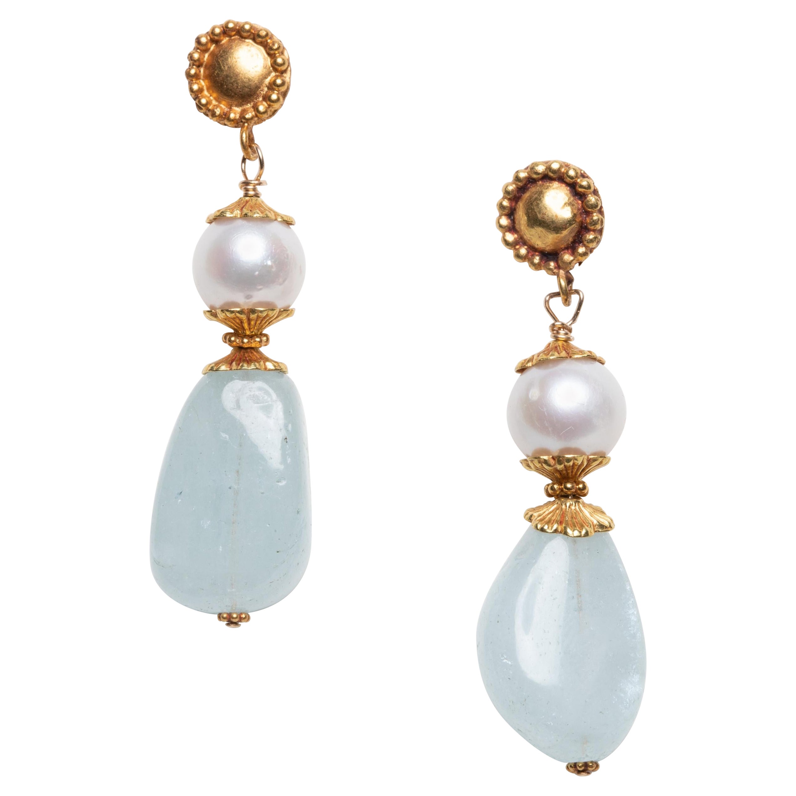 Baroque Pearl, Emerald and 22K Gold Drop Earrings by Deborah Lockhart ...
