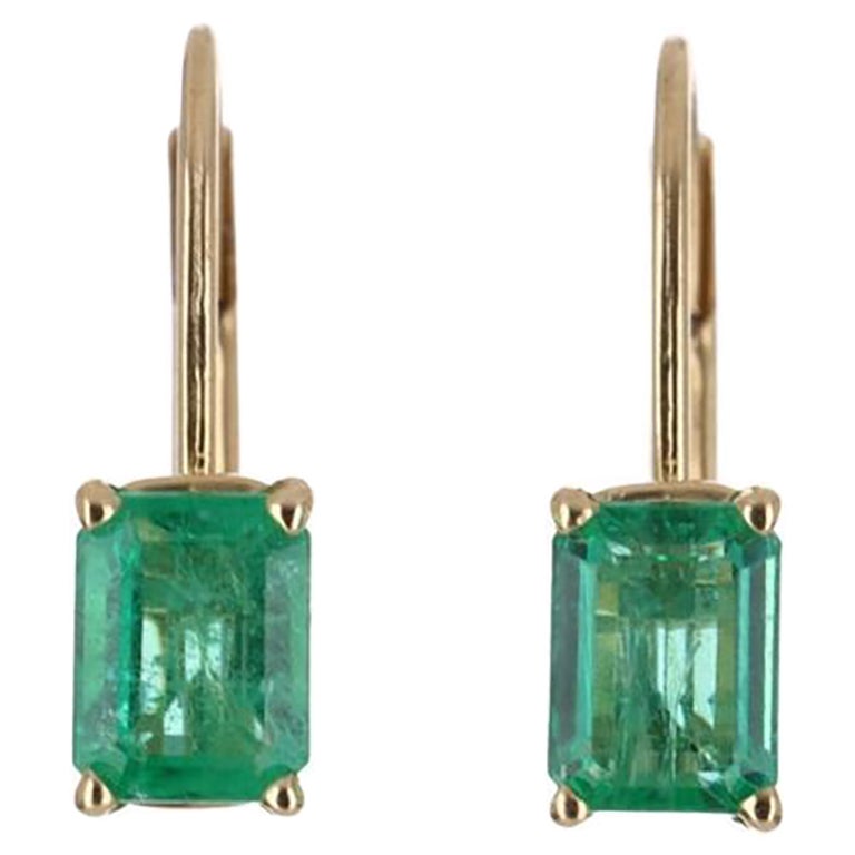 1.50tcw 14K Emerald-Emerald Cut Leverback Earrings For Sale