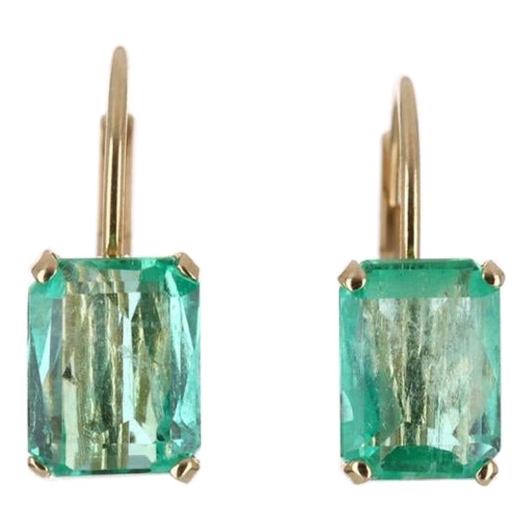 2.41tcw 14K Emerald-Emerald Cut Leverback Earrings For Sale
