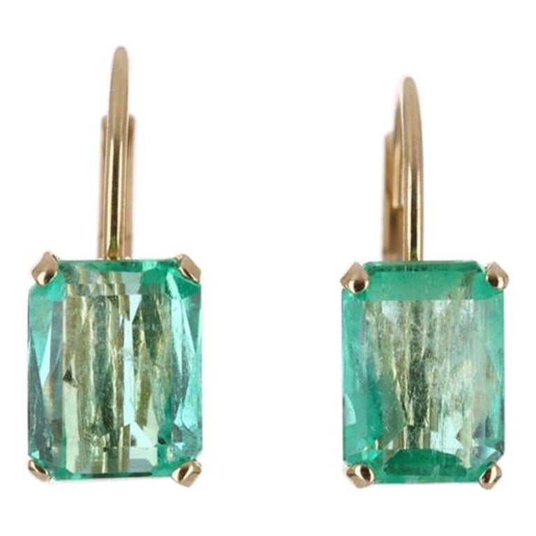 2.41tcw 14K Emerald-Emerald Cut Leverback Earrings