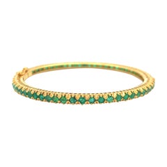 20 Karat Yellow Gold Vintage Natural Emerald Bangle Bracelet
