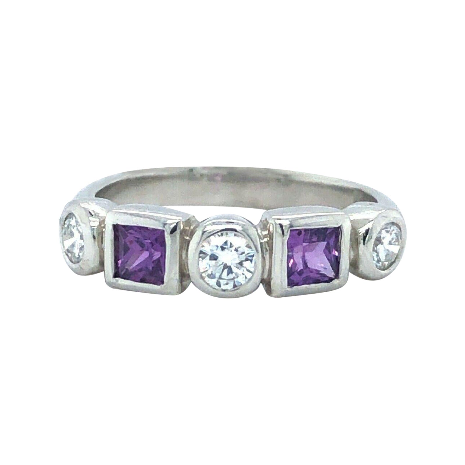 Platinum Vintage Purple Spinel and Diamond Band Ring