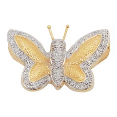 Estate White Diamond Butterfly Pendant Slider/Brooch in 18k Gold