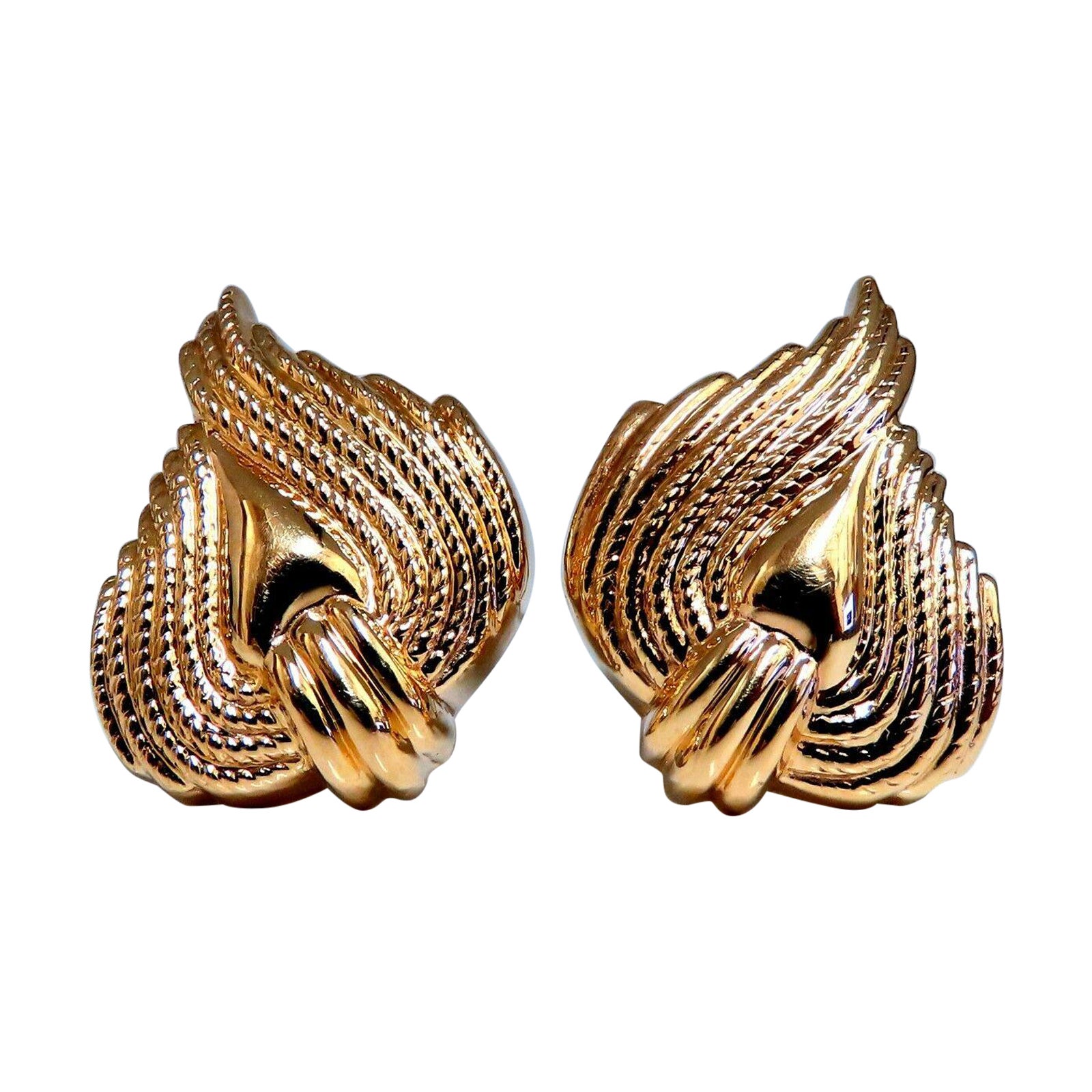 14kt Gold Textured Flaming Clip Earrings For Sale