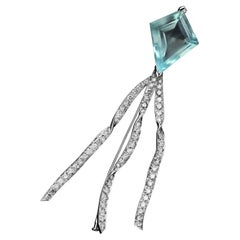 Kite Brooch Aquamarine Beryl White Gold Blue Sky Dune Unisex Art